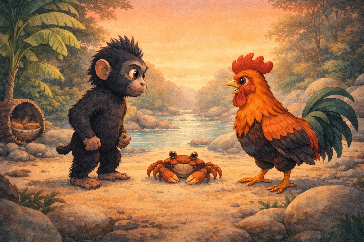 Sampul cerita Persahabatan Kera dan Ayam